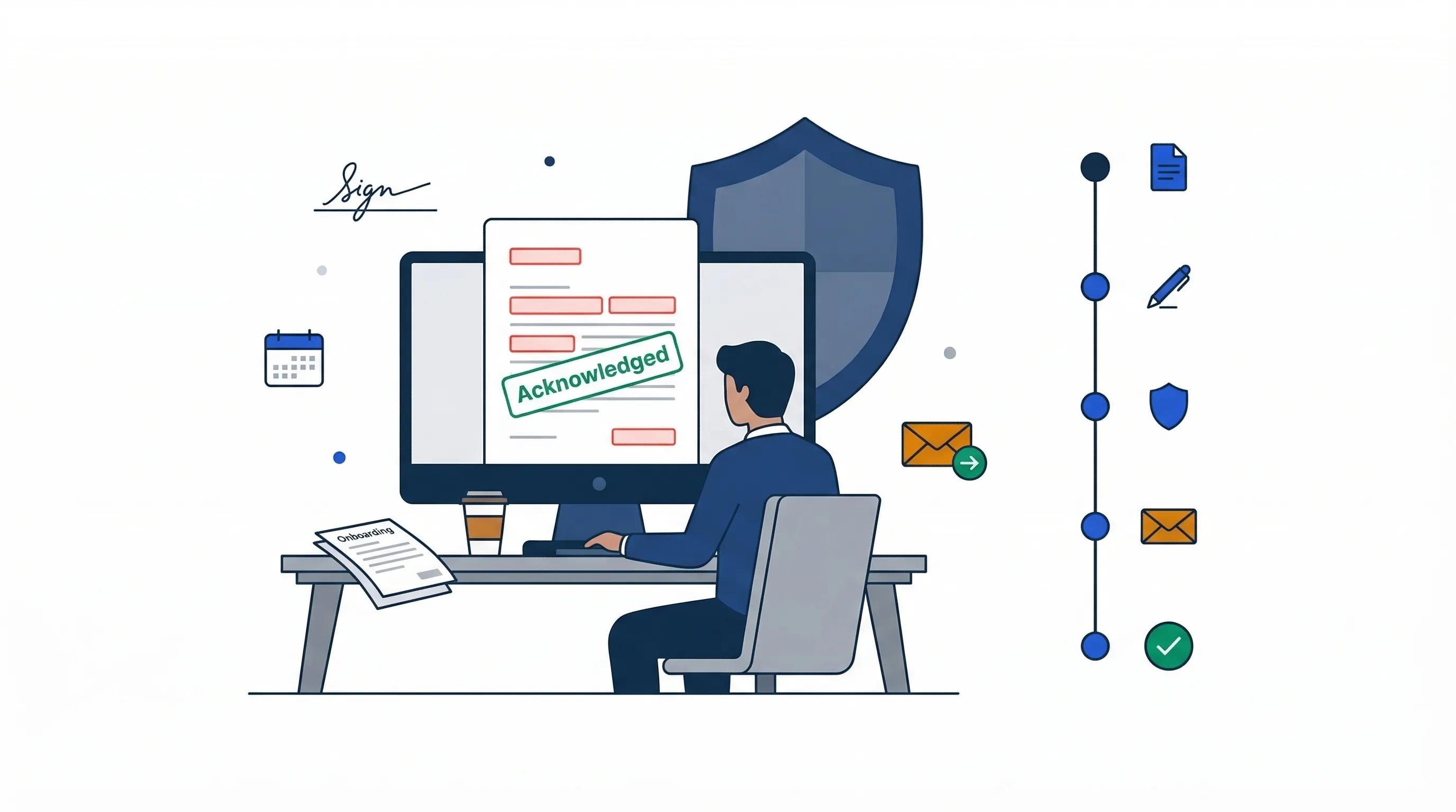 Employee reviewing AI usage guidelines on a laptop screen with compliance approval indicators
