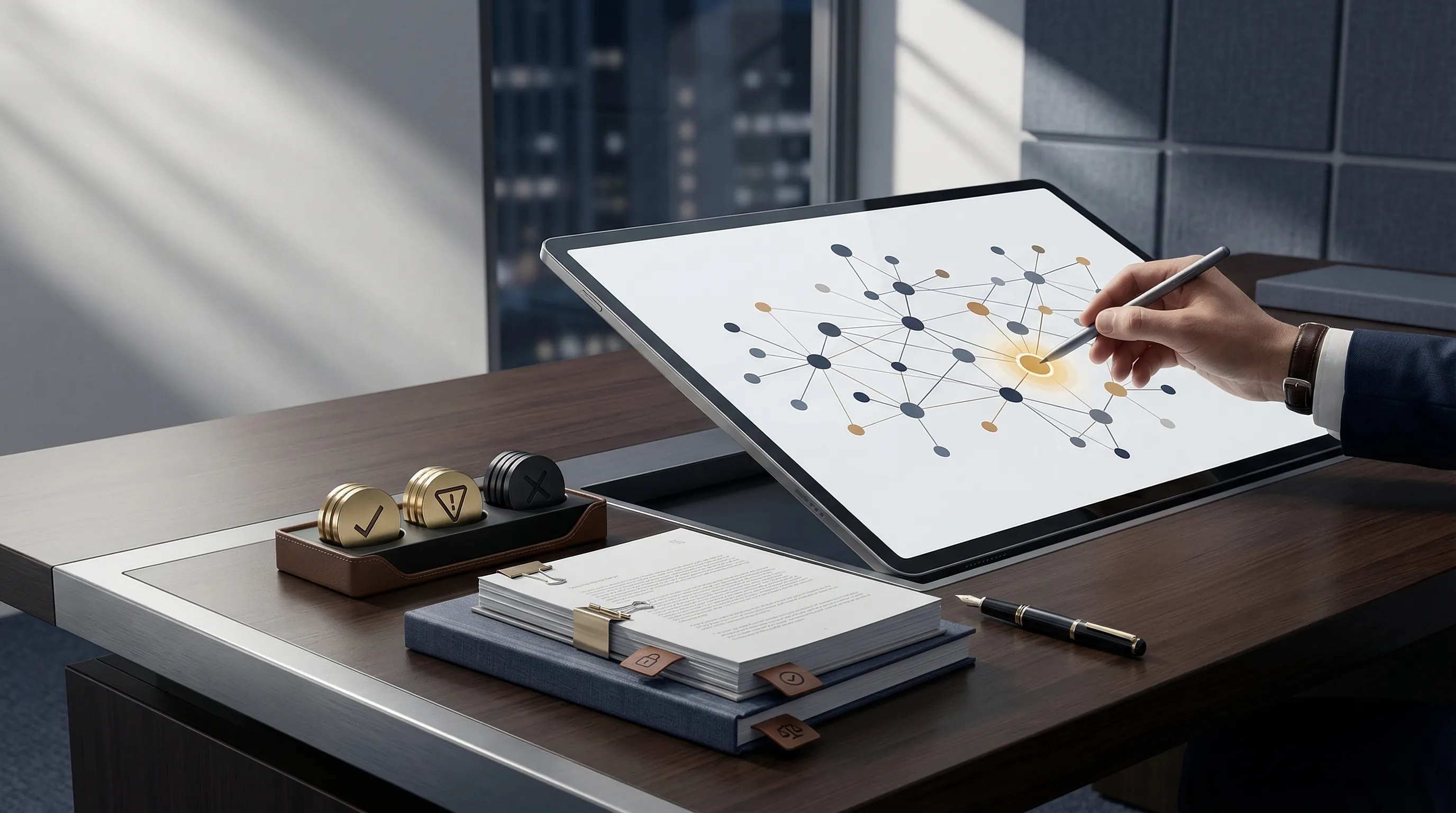 Abstract enterprise procurement checkpoint for AI vendor governance review