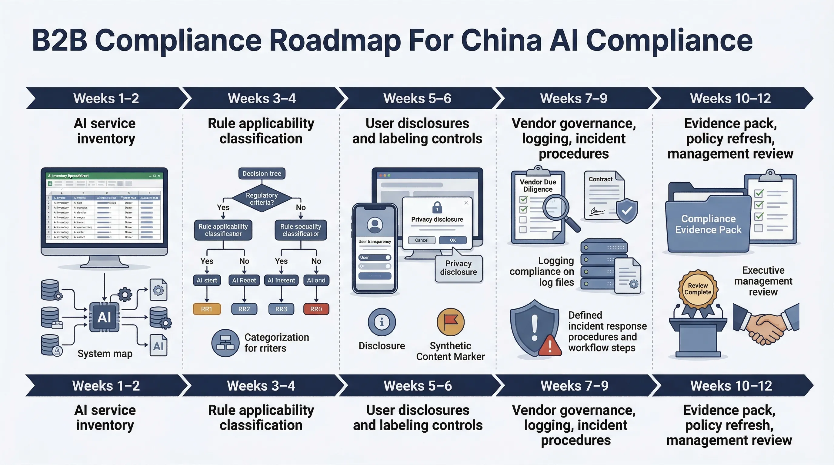 Ninety day China AI compliance roadmap with inventory classification controls evidence and management review