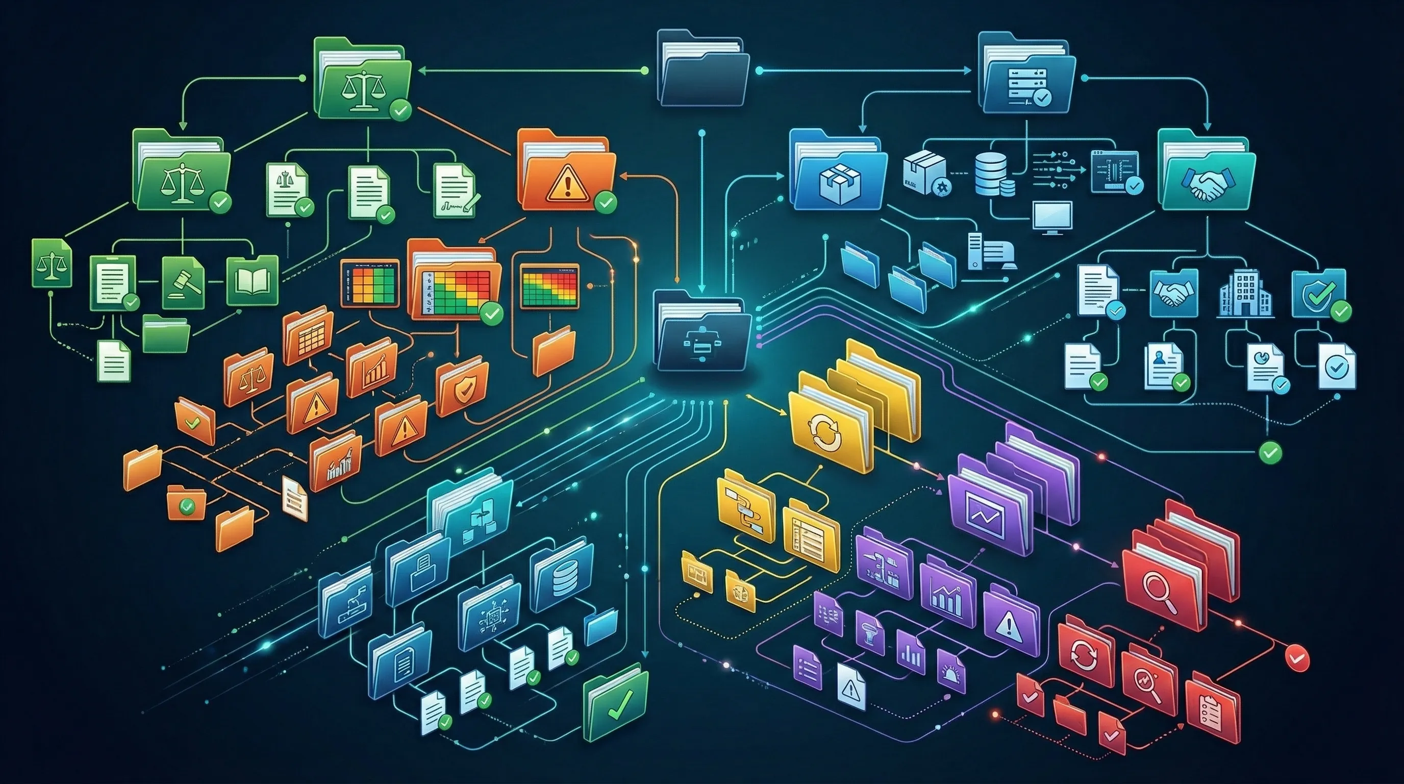 Structured audit evidence folders linked to governance, risk, lifecycle, monitoring, and corrective action